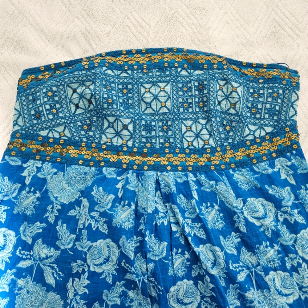 Monsoon Turquoise Cotton Strapless Maxi Dress - Sz 22 - Picture 3 of 10